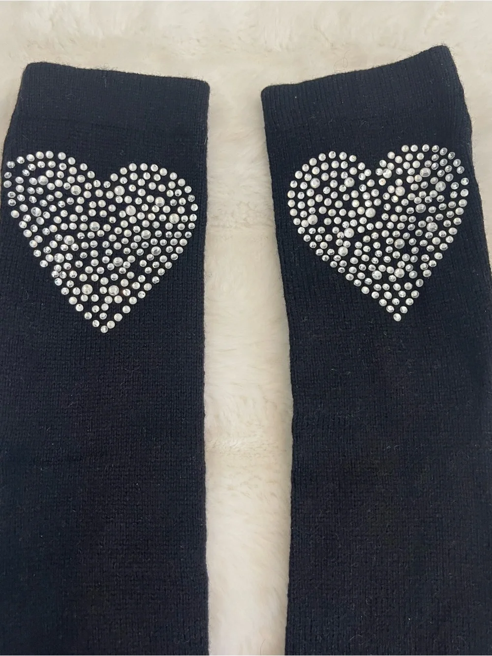 Black Fingerless Gloves with Rhinestone Heart Accent - Women Accessories